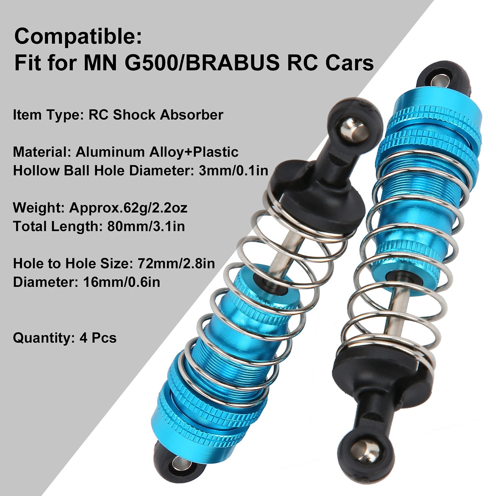 Ammortizzatore a molla regolabile in metallo per auto RC 1/12 per MN G500/parti di aggiornamento (blu) - 6