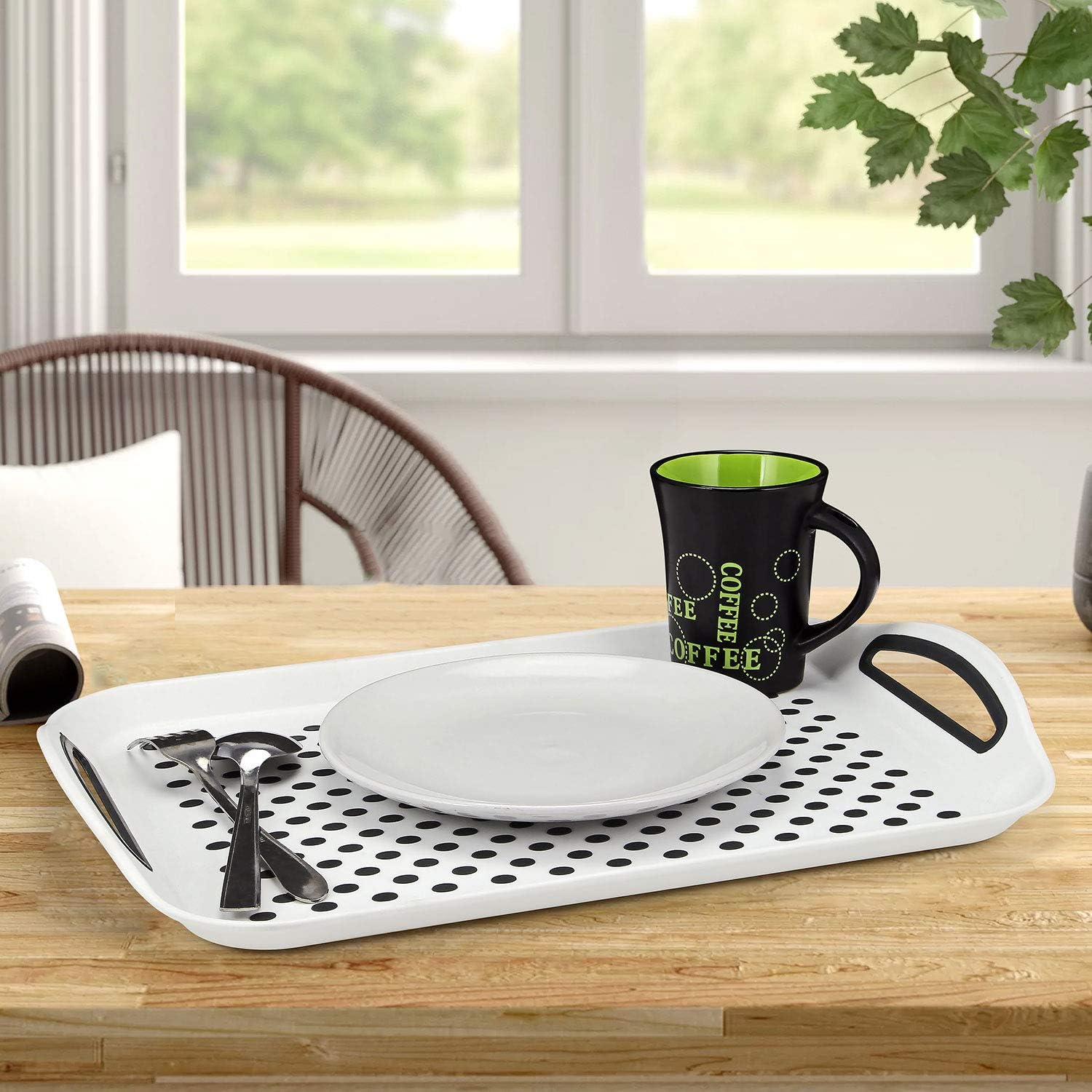 Tacka antypoślizgowa na menu, zestaw 2 sztuk, duży rozmiar, idealna do posiłków, przekąsek i deserów, 40 x 29 x 6 cm (biała) - 3