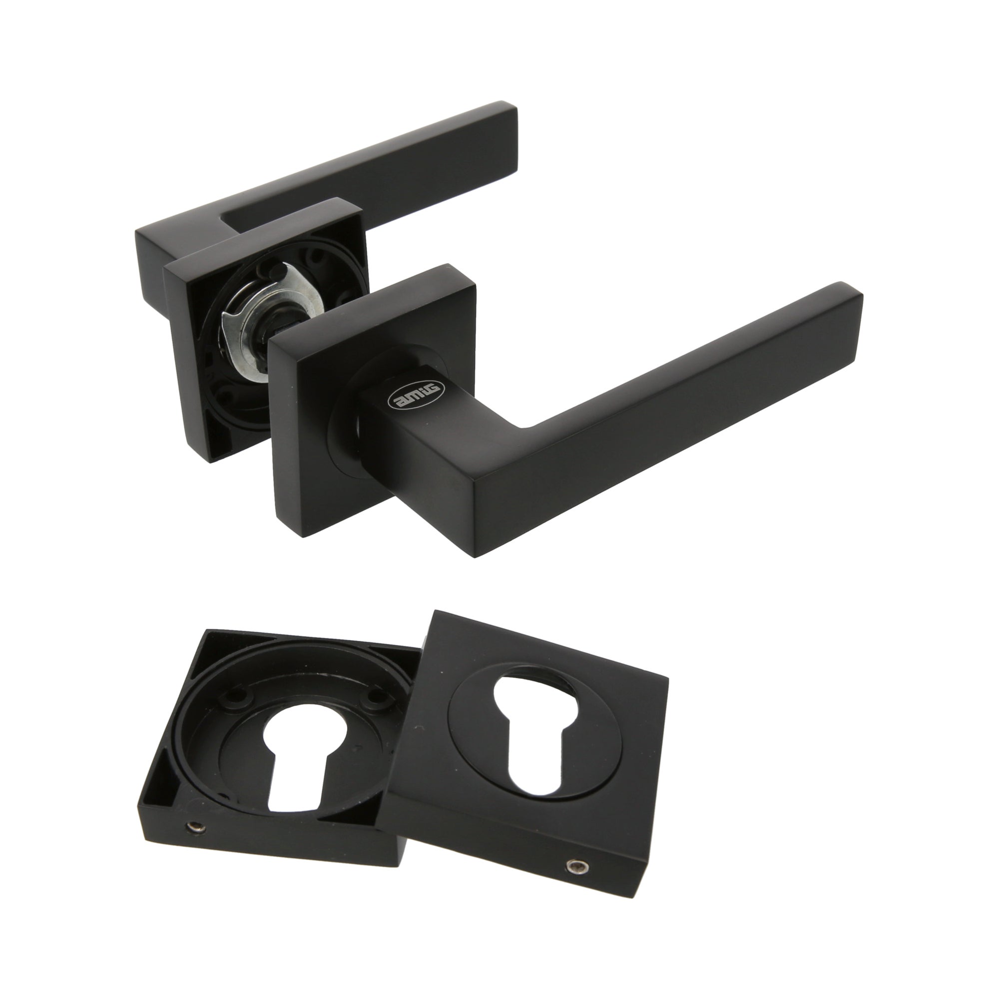 Amig Set Maniglia Per Porte Con Placca In Polipropilene – 245x45mm, Quadro 8mm, Con Serratura, Colore Nero
