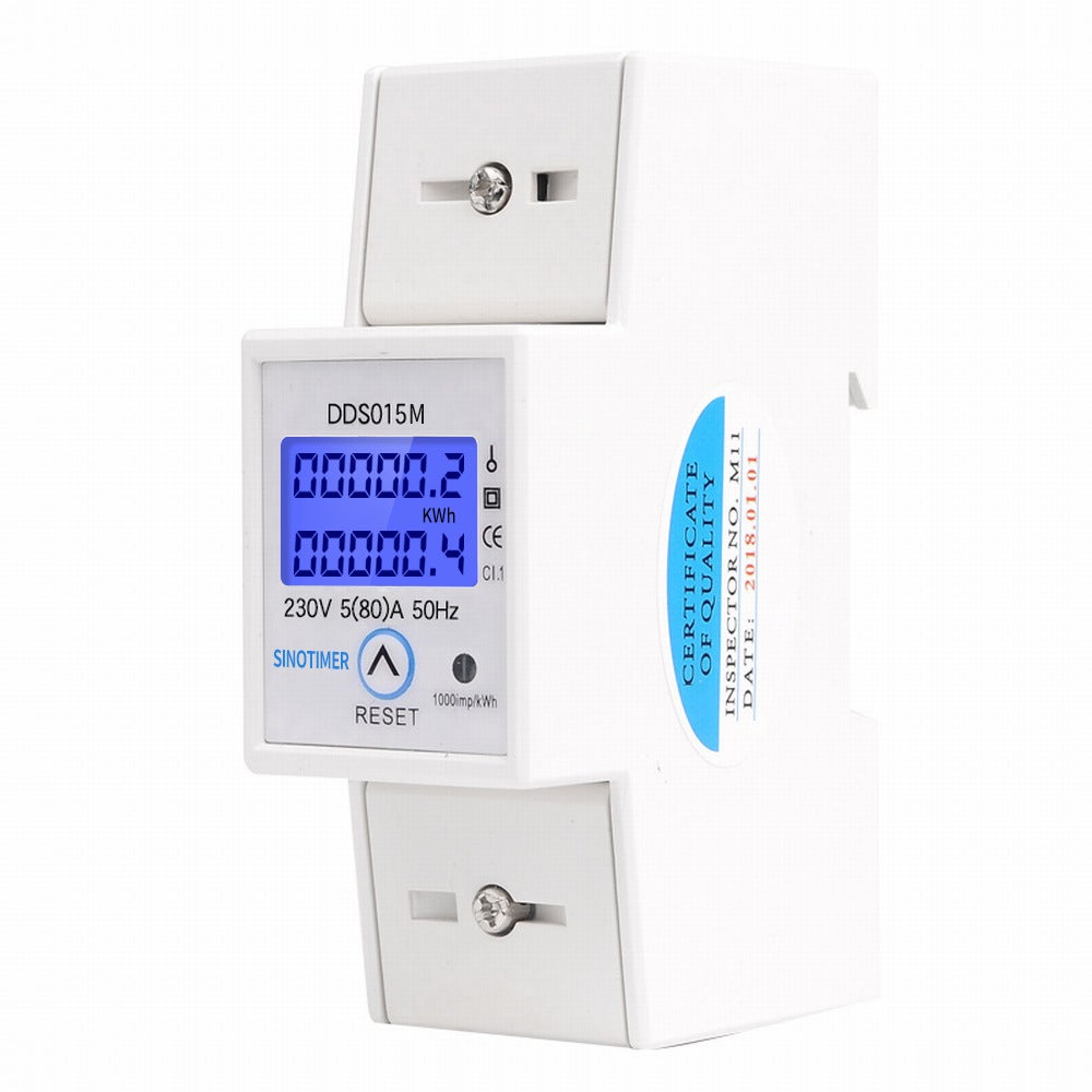 Jednofazowy licznik energii elektrycznej LCD 50 Hz, cyfrowy watomierz 5-80 A, montaż na szynie DIN, zabezpieczenie przed przeciążeniem