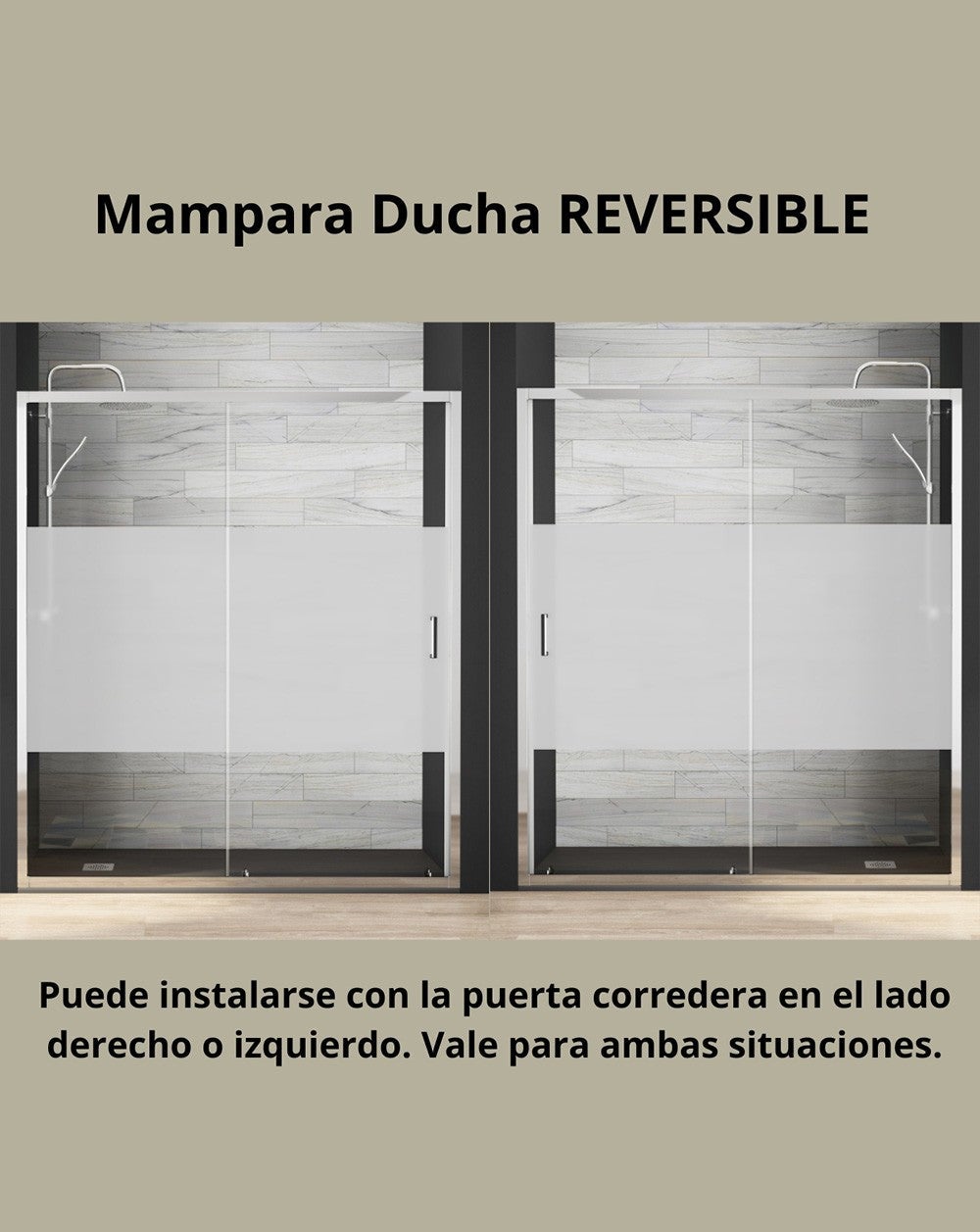 Mampara Ducha Frontal Corredera 1 Puerta 1 Fijo | Alto 190cm Serigrafía | Cromo Brillo 100cm (Adaptable 98-102cm) - 2