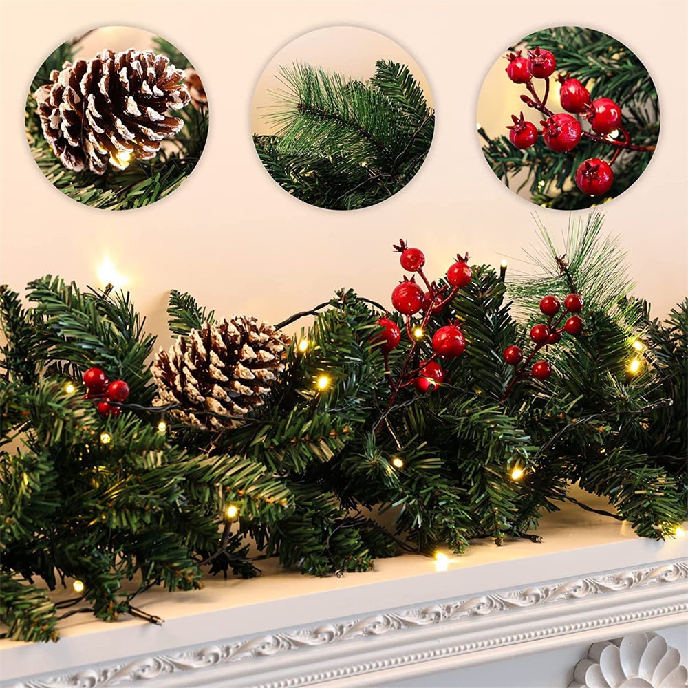 Corona navideña de ratán de 270 cm, decoración navideña, para interior y exterior, chimenea, conjunto navideño de ratán verde (luces no incluidas). - 2