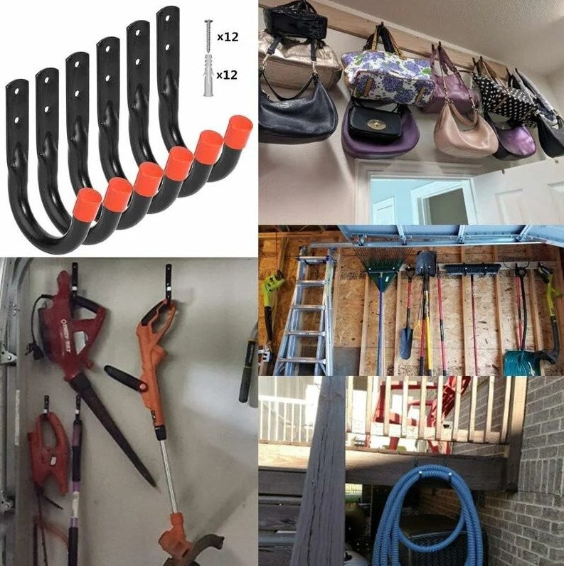 Ganci per garage resistenti, montaggio a parete universale, montaggio a parete a forma di U, ganci per appendere bici, sedie, scale, tubi flessibili - 4