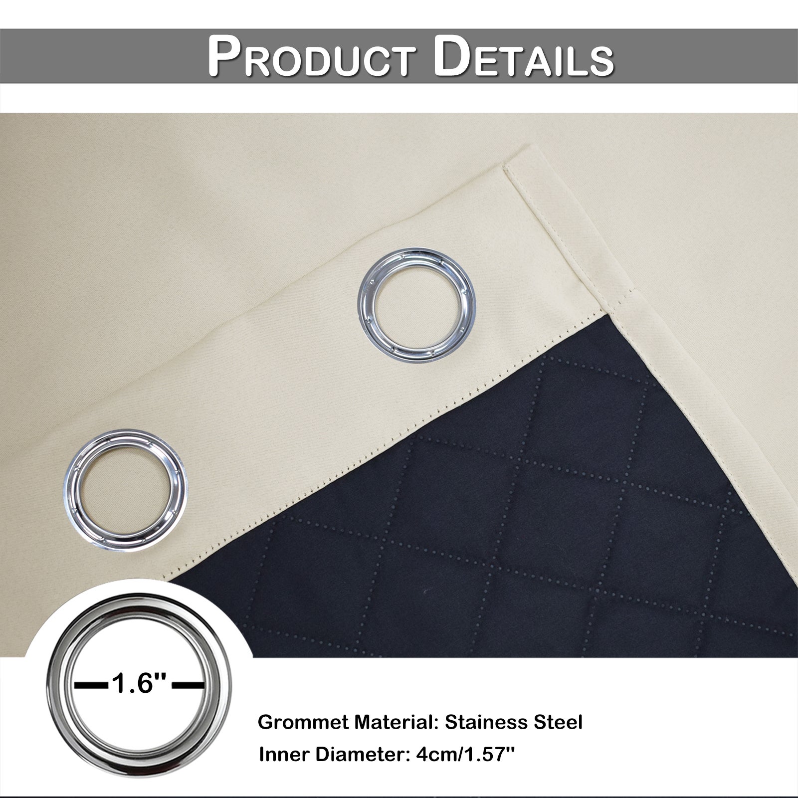 Cortinas opacas 2 peças Cortinas para sala Cortinas térmicas isolantes frio e calor 132x213cm para quarto com ilhós bege - 7