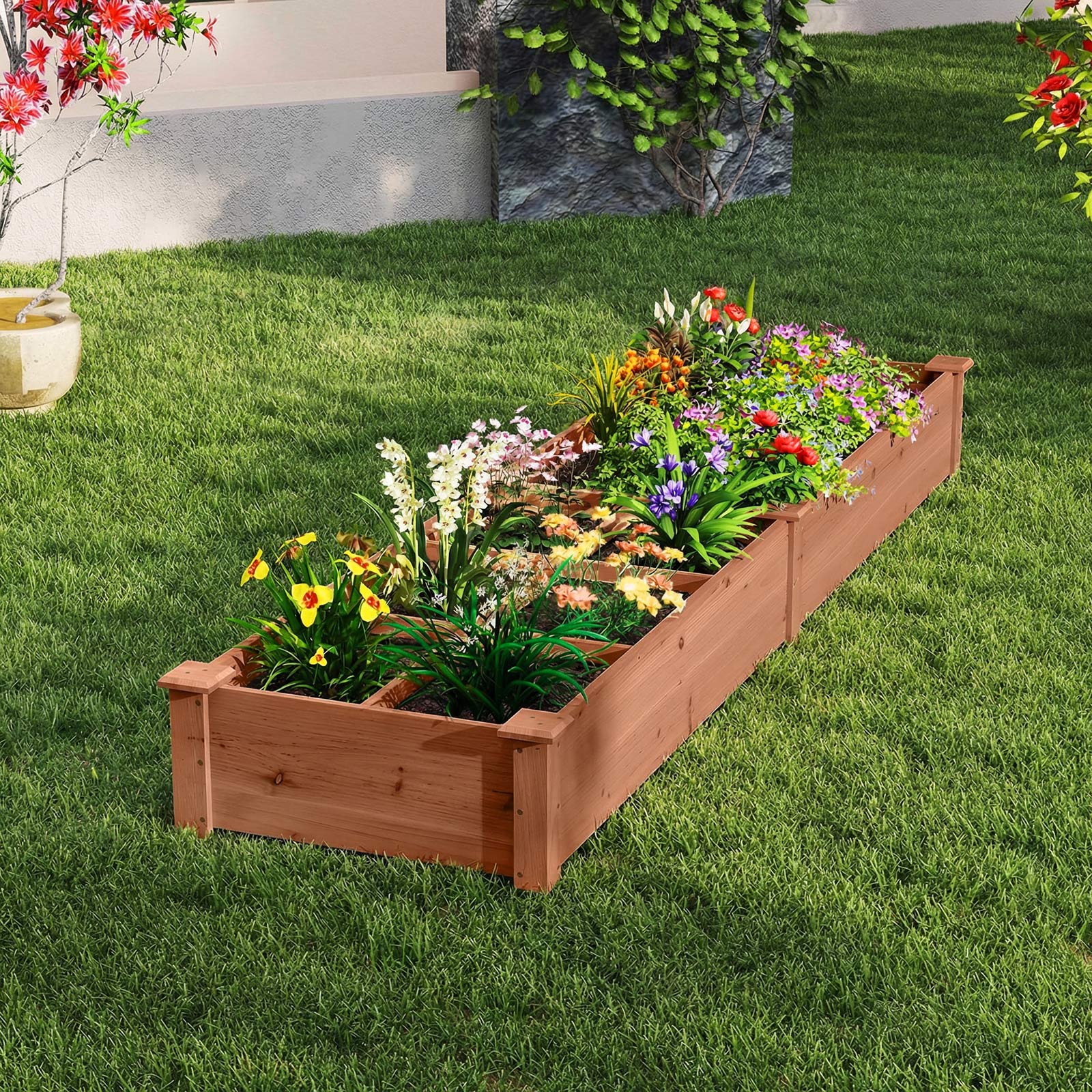 Carre Potager en Bois de Sapin 228x62x25 CM avec Fond Ouvert, Potager Exterieur avec 1 Grand Bacs à Plantation, 6 Petit Bac pour Fleurs Légumes Fruiit - 2