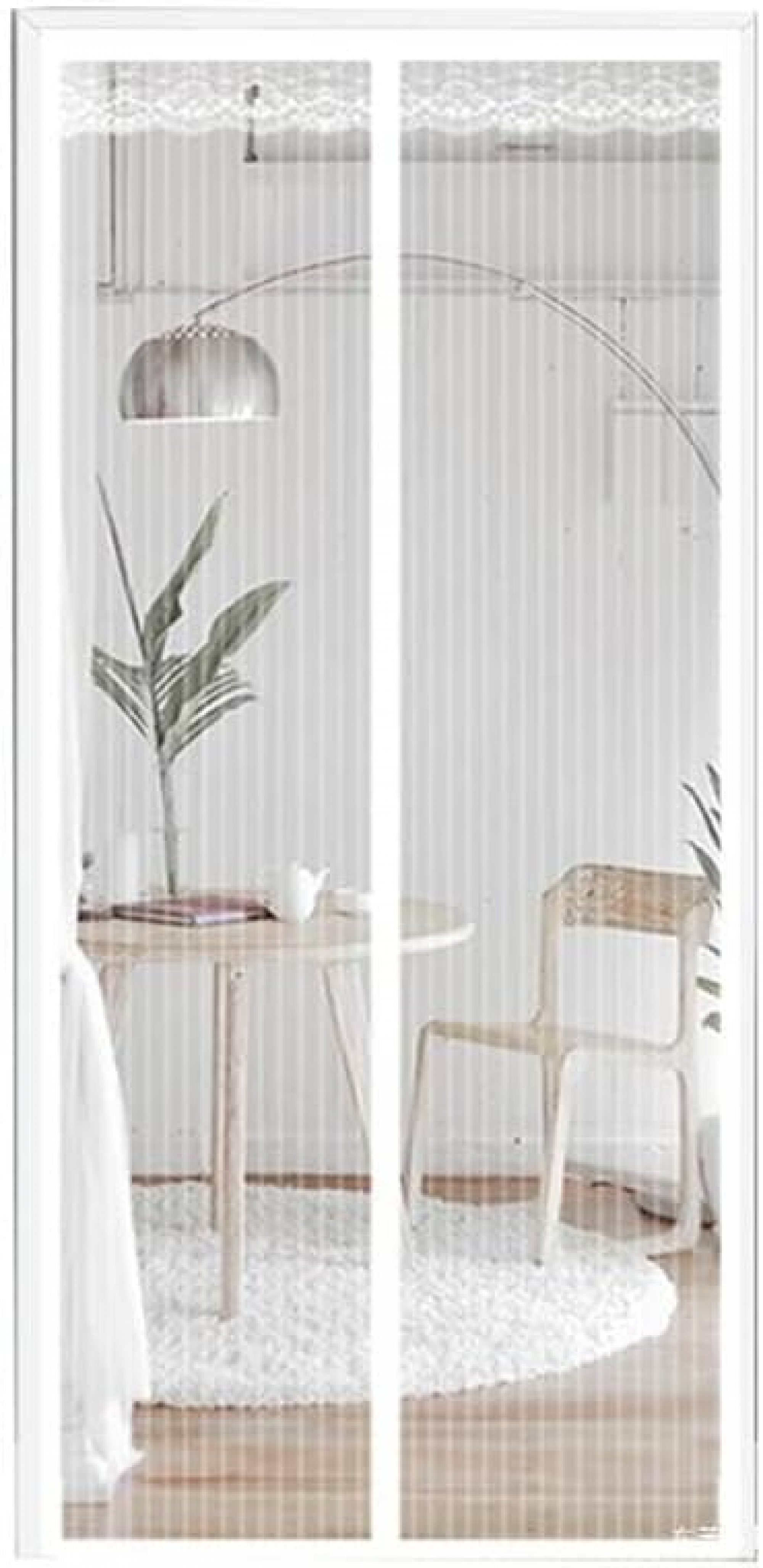 Drzwi ekranowe magnetyczne, koronka w paski, 100 x 210 cm (białe)