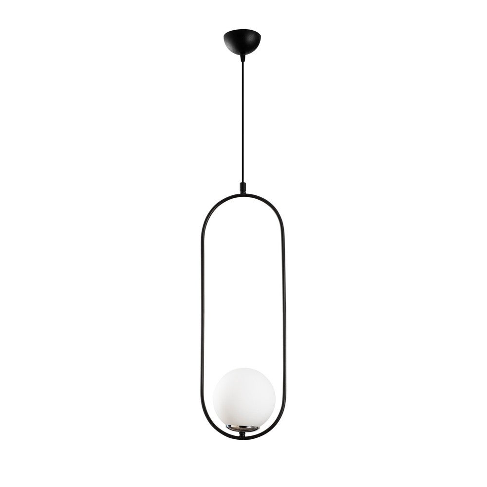 Lampa sufitowa Nordic Garet z czarną owalną strukturą i białą szklaną kulą