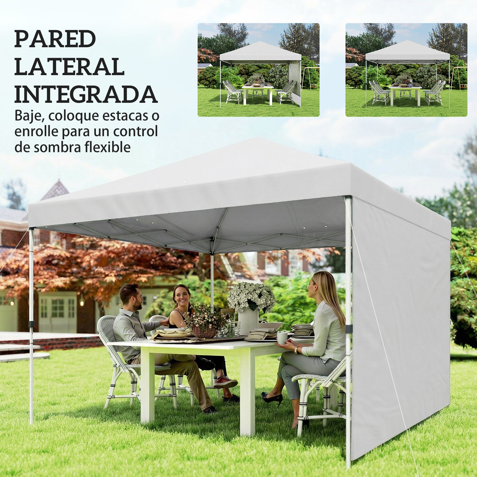 Carpa Plegable Outsunny Tela Oxford, Metal Blanco 293x293x270 cm - 6