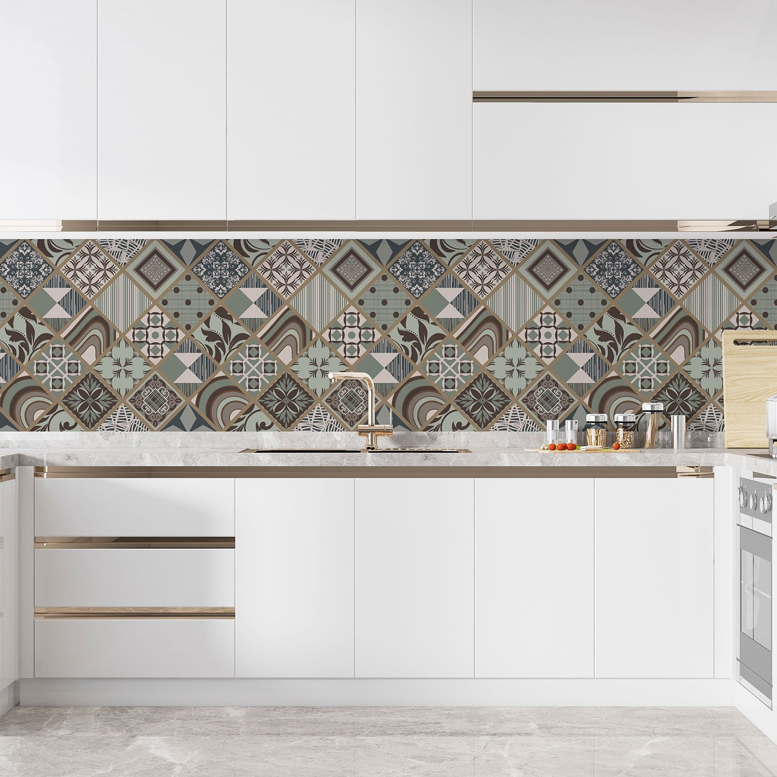 Crédence adhésive sticker décoratif pour cuisine - Effet carreaux de ciment - Adhésif MAT - 60x60 cm - 3