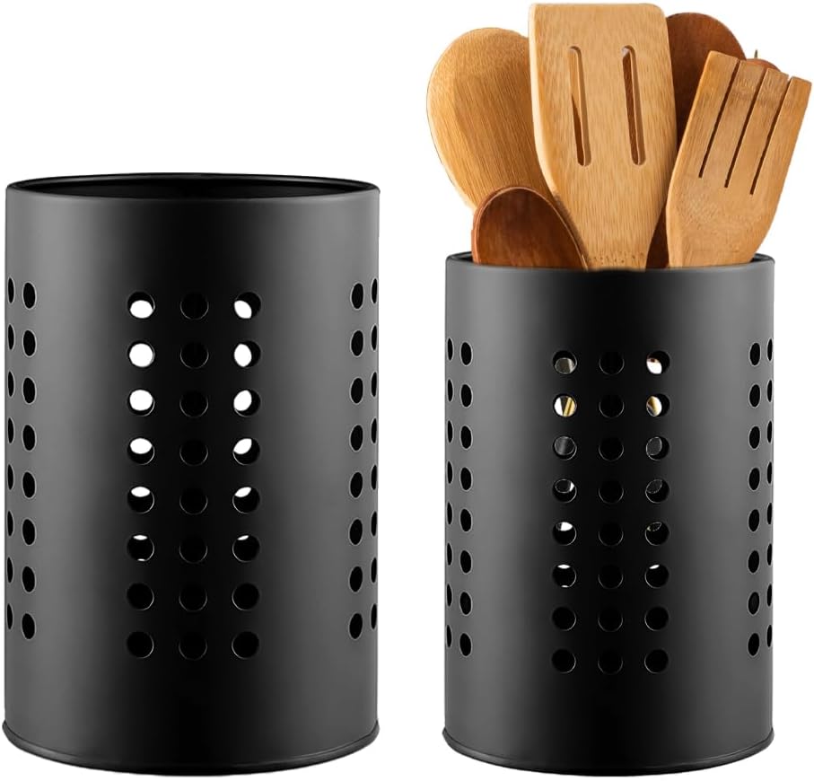 Pojemnik na przybory kuchenne, 2 pojemniki na sztućce ze stali nierdzewnej, koszyk na sztućce do organizowania przyborów kuchennych