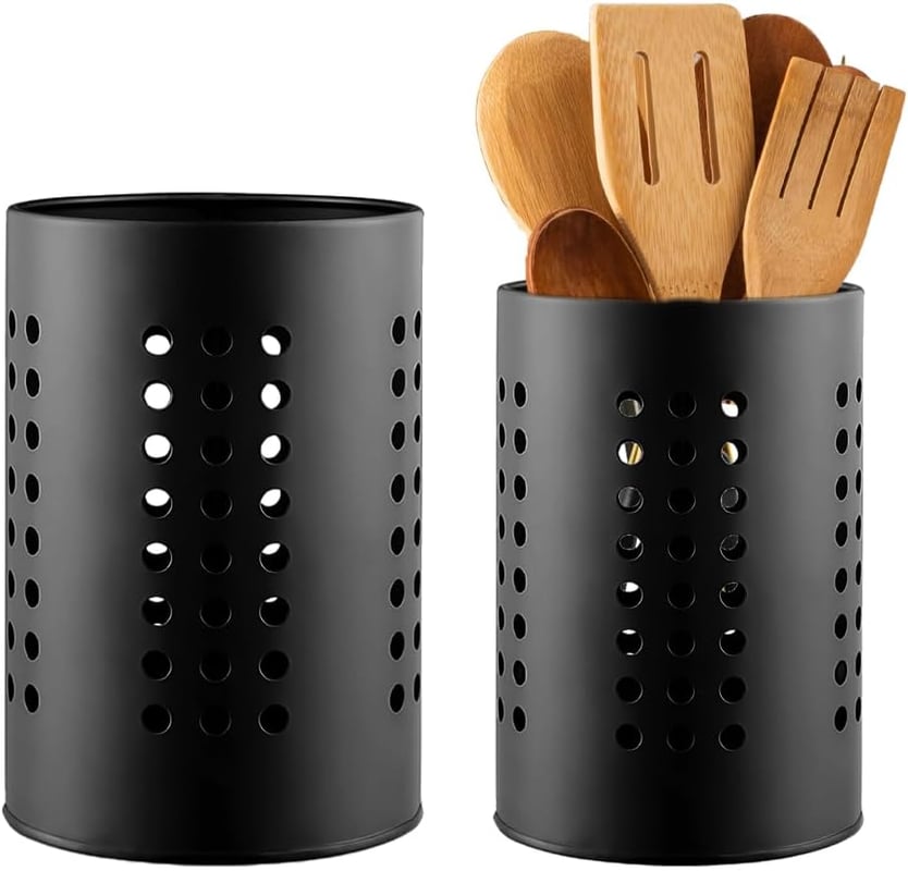 Pojemnik na przybory kuchenne, 2 pojemniki na sztućce ze stali nierdzewnej, koszyk na sztućce do organizowania przyborów kuchennych