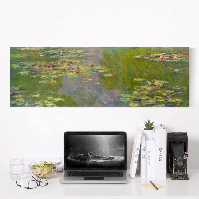 Lienzo cuadro en lienzo bastidor impresion en lienzo verde Claude Monet botánica flor planta pintura 9 dormitorio salón pasillo 120 x 40 cm