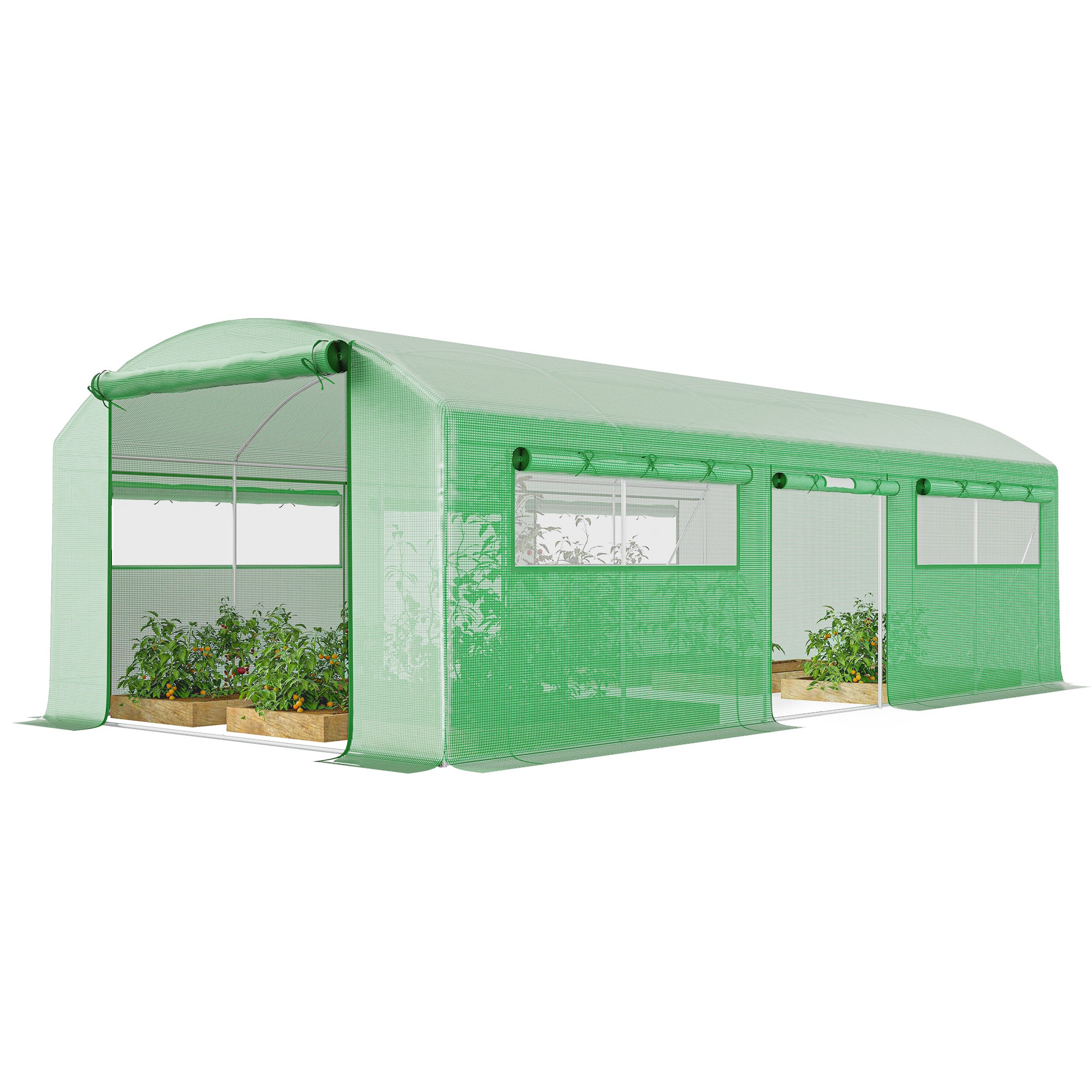 Outsunny Seră tip tunel cu 3 uși rulabile, 6x3x2 m, verde | Aosom Romania