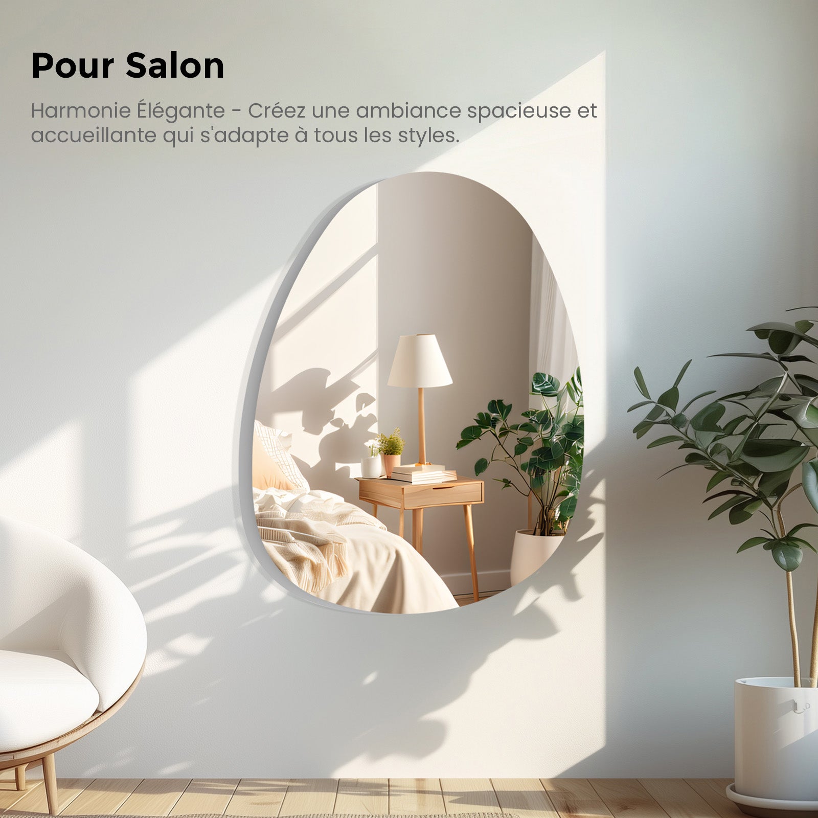Miroir asymétrique sans cadre 60 × 45 cm, miroir mural anti-humidité pour salle de bains, bords polis, installation verticale ou horizontale - 8