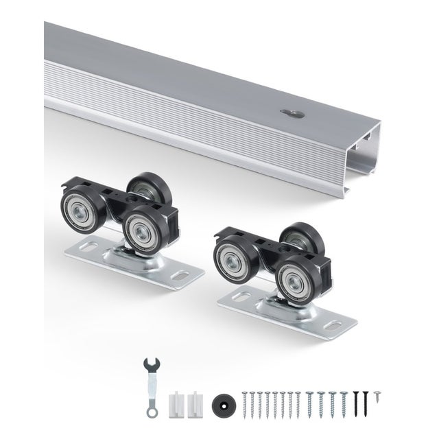 Kit riel para puerta corredera 1441mm de aluminio para puertas 610-762mm con ruedas triples y carga 100kg TEKMAQUINAS