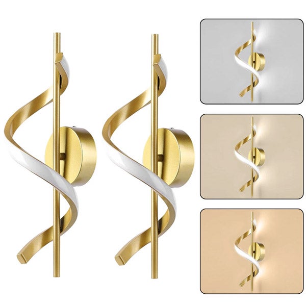 Współczesna Lampa Ścienna 12W LED - Kinkiet Spiralny - 2700K/4000K/6000K, Do Salonu, Sypialni, Na Schody - Złota - 2 sztuki
