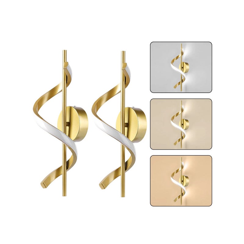 Współczesna Lampa Ścienna 12W LED - Kinkiet Spiralny - 2700K/4000K/6000K, Do Salonu, Sypialni, Na Schody - Złota - 2 sztuki