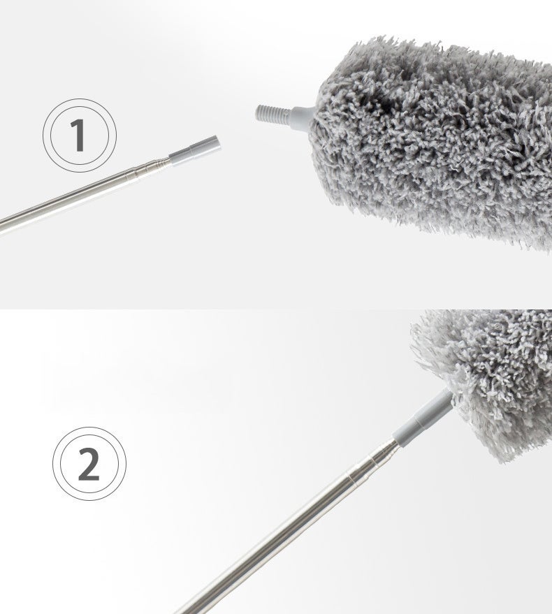 Plumeau télescopique, gris et blanc, brosse de gouttière extensible de 83 à 250 cm pour la poussière et les poils d'animaux - 3