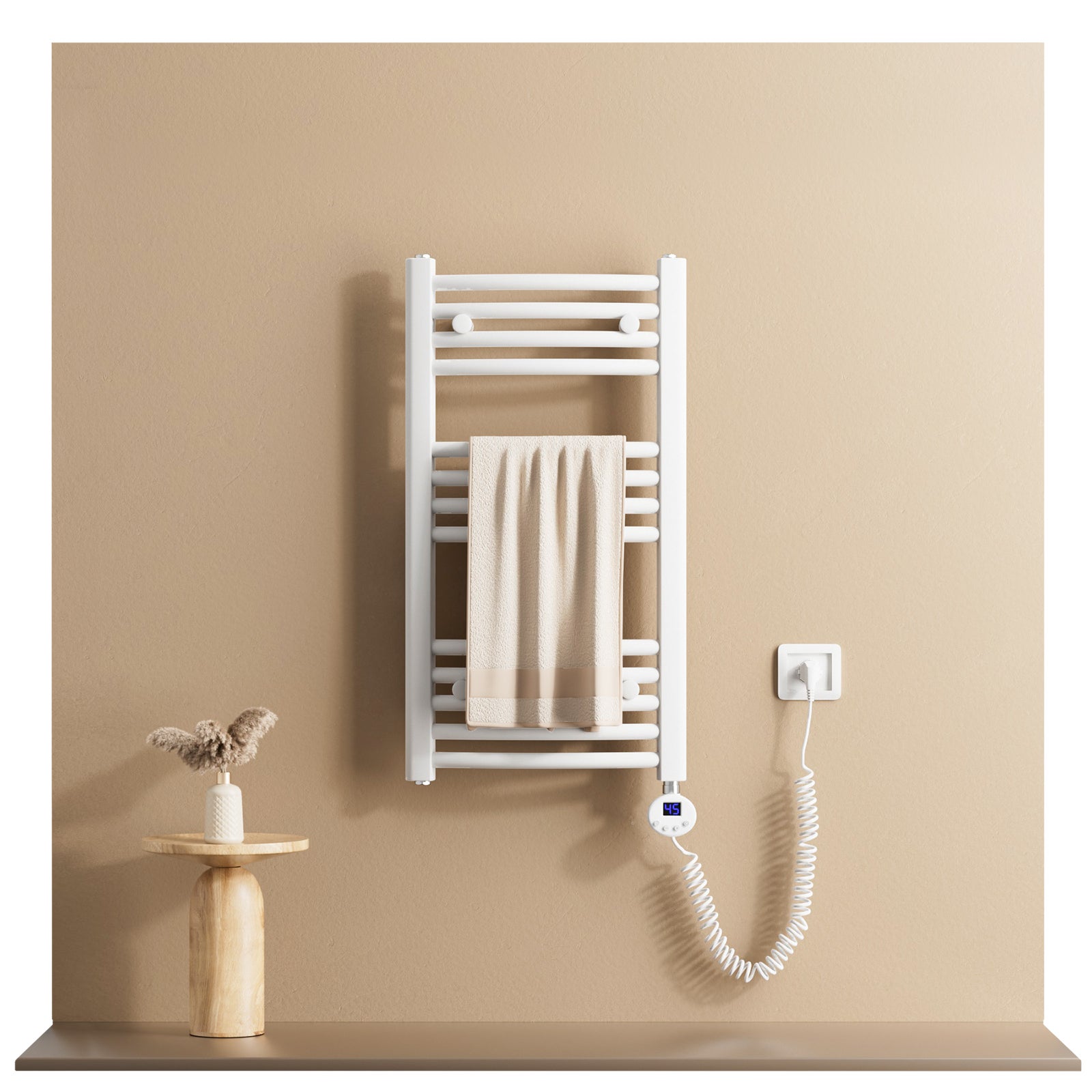 EMKE Sèche-Serviettes Électrique 1200 X 400 Mm,Porte-serviettes De Salle De Bain Avec Interrupteur Tactile Et Minuterie Blanc 450w