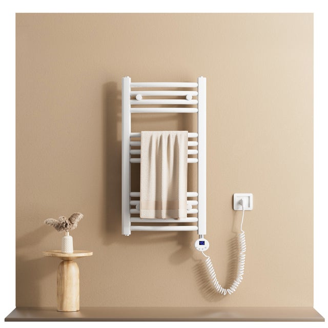 EMKE Scaldasalviette elettrico H.75 × L.40 cm con elemento riscaldante termostatato, Termoarredo elettrico 246 W Bianc