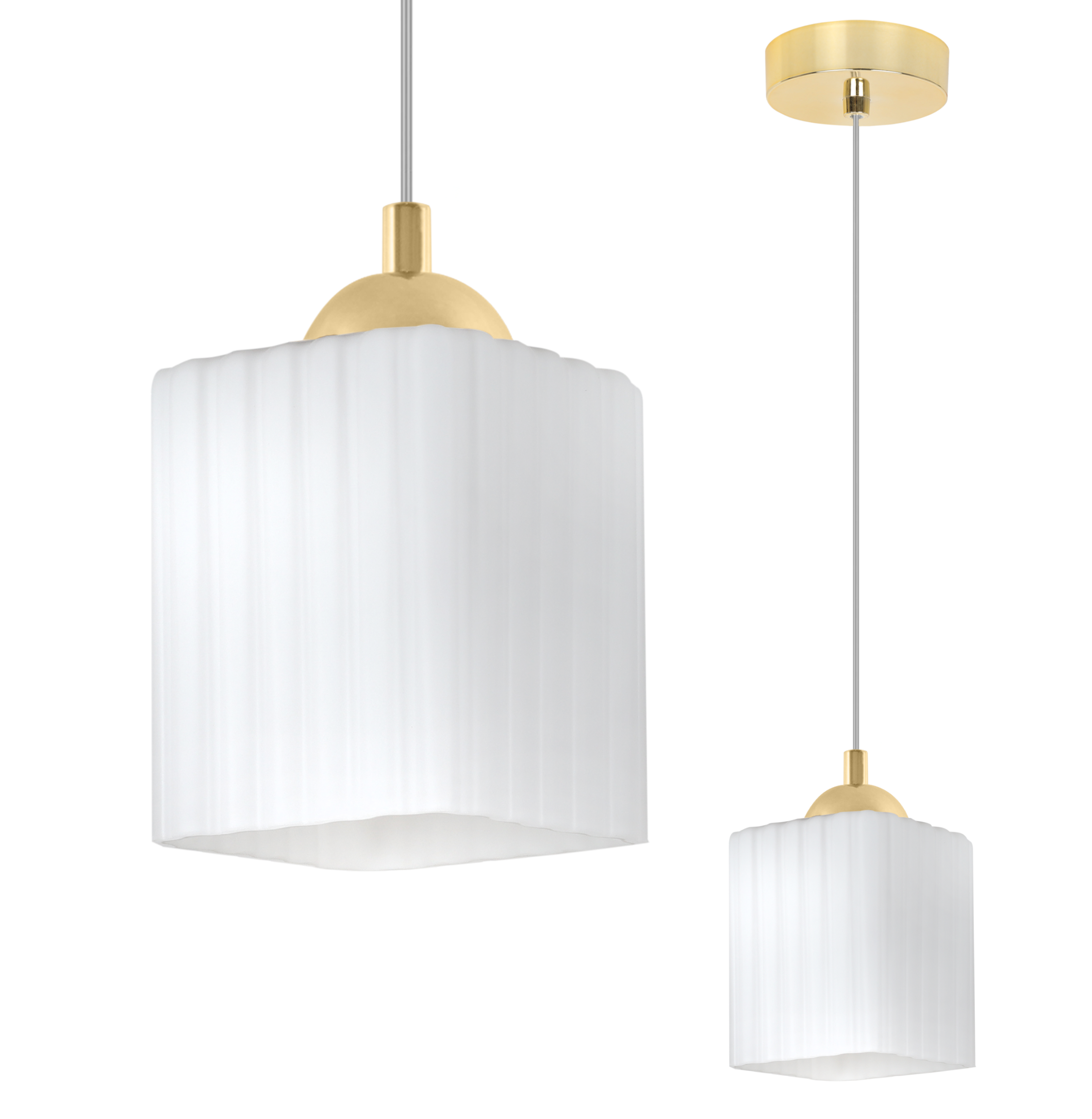 Lampa sufitowa wisząca Riffle loft 1xE27 klosz sześcian biały/złoty Light Home LH