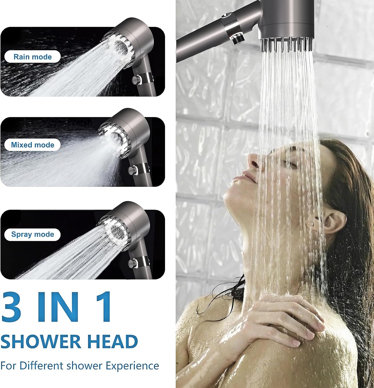 Un pommeau de douche filtrant avec douchette à main, trois modes de jet et un pommeau de douche haute pression à économie d'eau. - 4