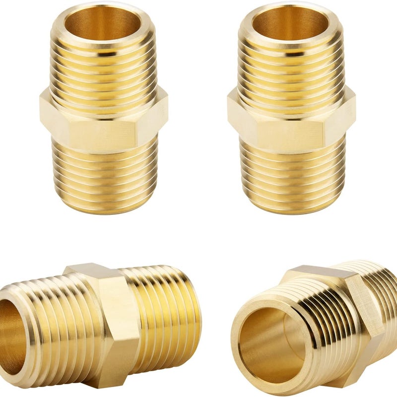 Złącze sześciokątne 1/2 NPT x 1/2 NPT, z litego mosiądzu, złączka rurowa o jednakowych końcach, 4 sztuki