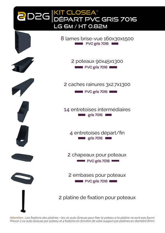 KIT DEPART CLOTURE PVC 7016 Long. 1M50 Haut. 1M30 - idéale pour jardin, balcon et terrasse - coupe-vent - brise vue occultant. - 6