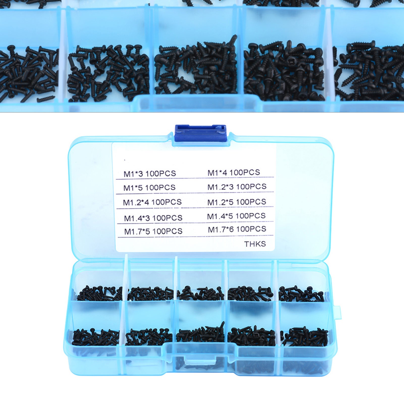 1000 pièces Kit d'assortiment de petites vis à tête cruciforme à tête creuse M1 M1.2 M1.4 M1.7 - 4