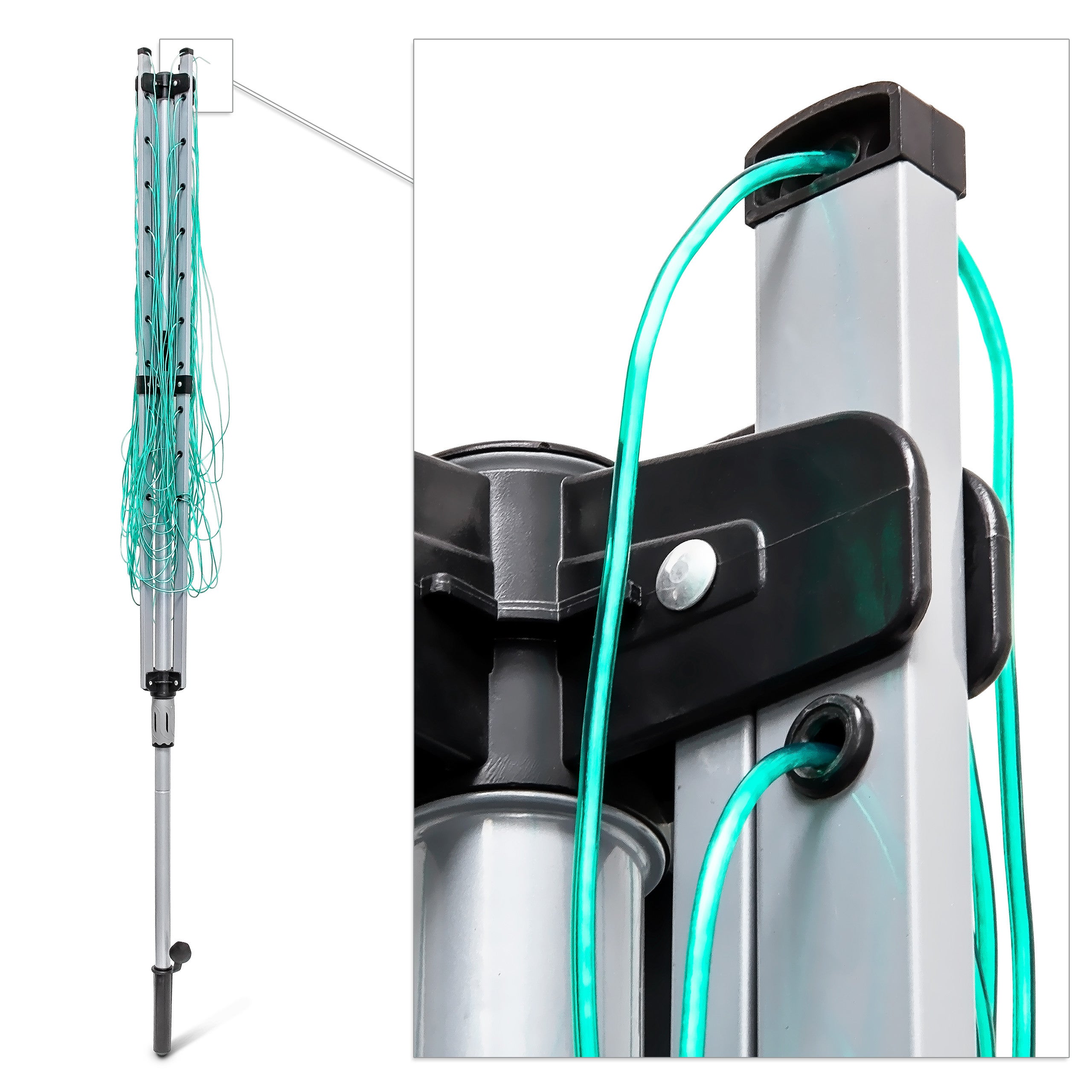 Sèche-linge parapluie Corde de 49 m 4 côtés Piquet de sol très stable Séchoir, gris, Relaxdays - 5