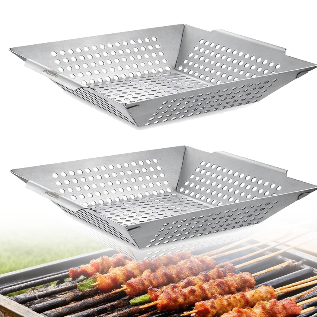 2 koszyki do grillowania, do pieczenia szaszłyków warzywnych, uniwersalne, nadające się do mycia w zmywarce (2 małe formaty)