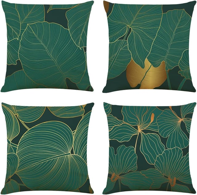 Housse de Coussin 45x45 Vert Taies d'oreiller en Lin Coussins de Canapé Décoratifs Lot de 4 Jungle Vert foncé Housses de Coussin Décoratives Moderne
