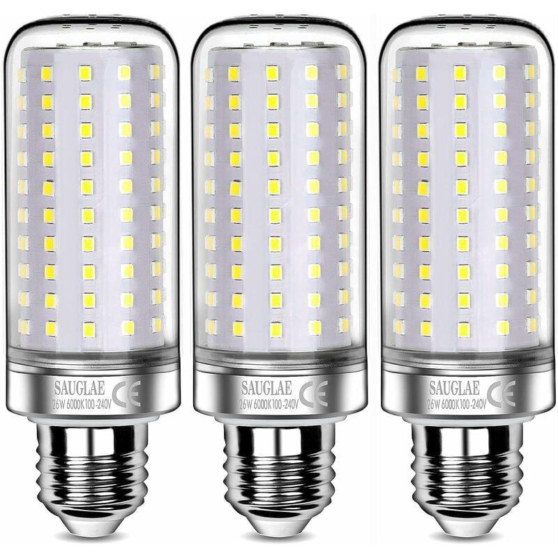 Bombillas led de 26 w, bombilla incandescente equivalente a 200 w, 3000 lm, blanco frío 6000 k, bombillas de rosca edison e27, 3 piezas [clase de efic