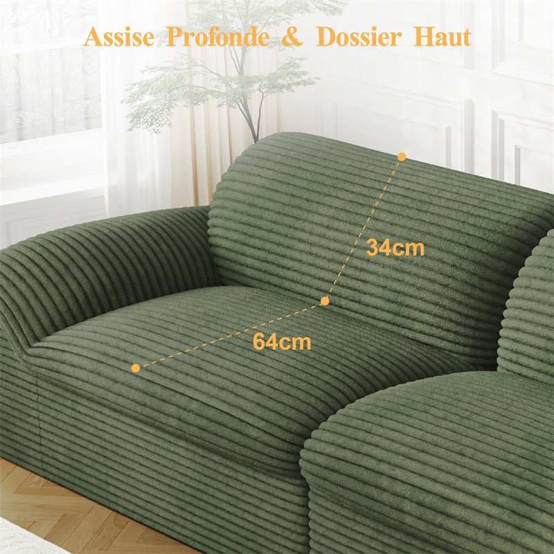 DRIPEX Canapé modulable 2/3 places en velours côtelé doux,assise profonde,sans structure,aucun montage requis,260*103*80cm,Vert - 5