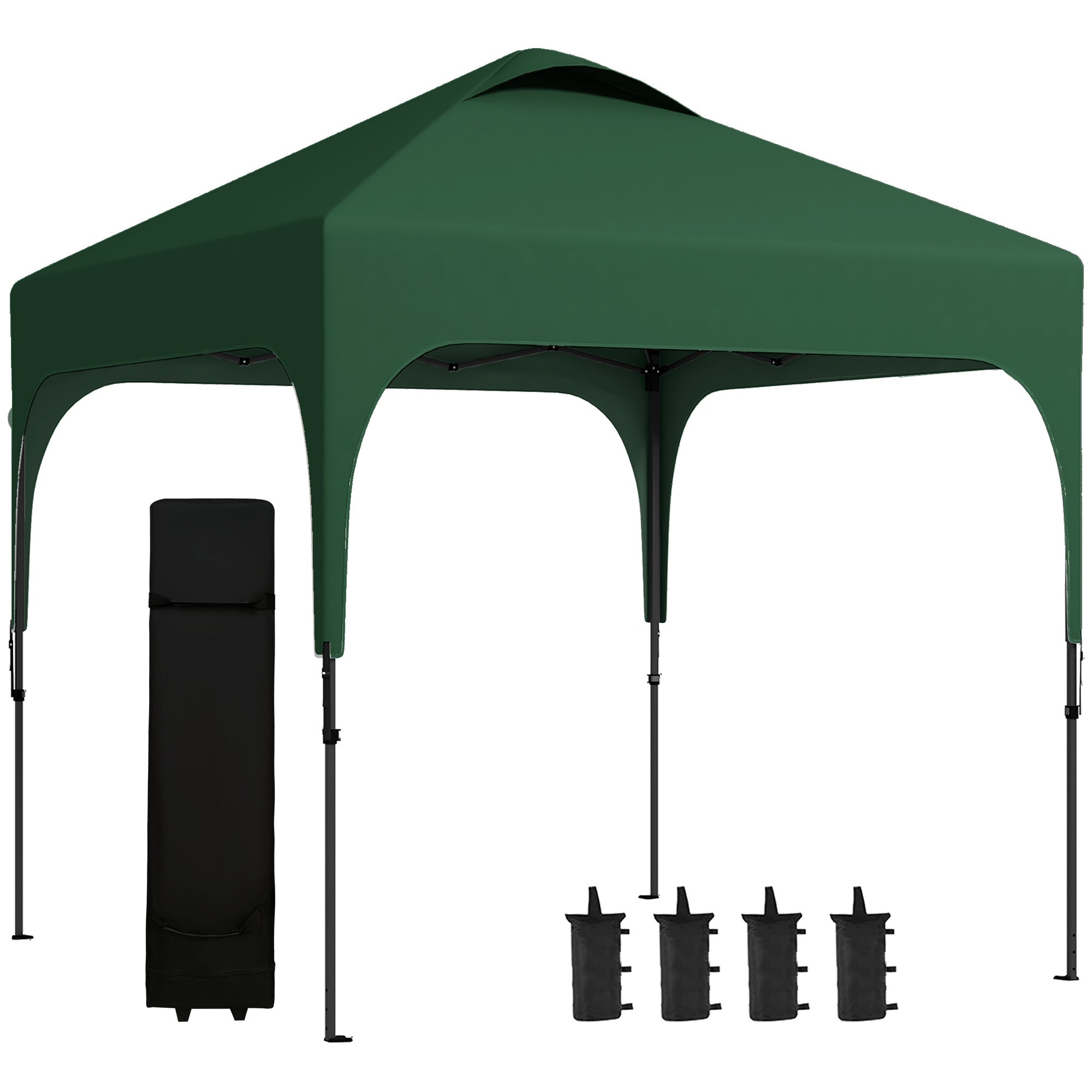 Carpa plegable 2,5x2,5m protección uv50+ con bolsa ruedas y sacos arena verde