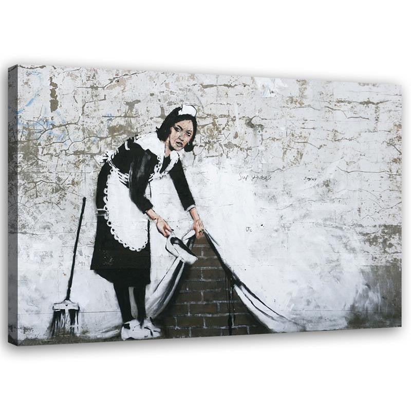 Obraz na płótnie, Pokojówka Banksy - Mural Street Art 100x70