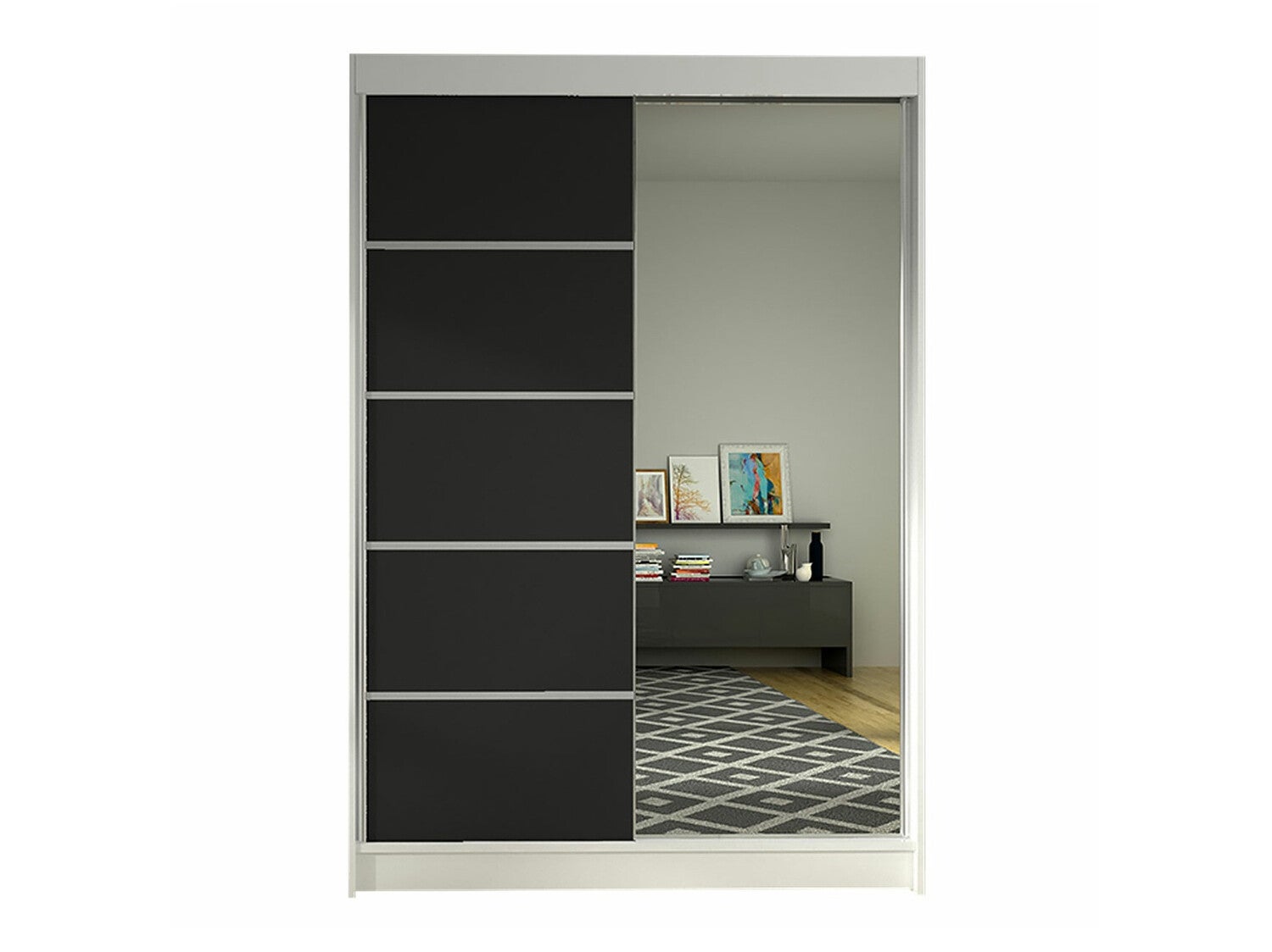 Armoire Atlanta 149, Blanc, Noir, 200x120x58cm, Portes d'armoire