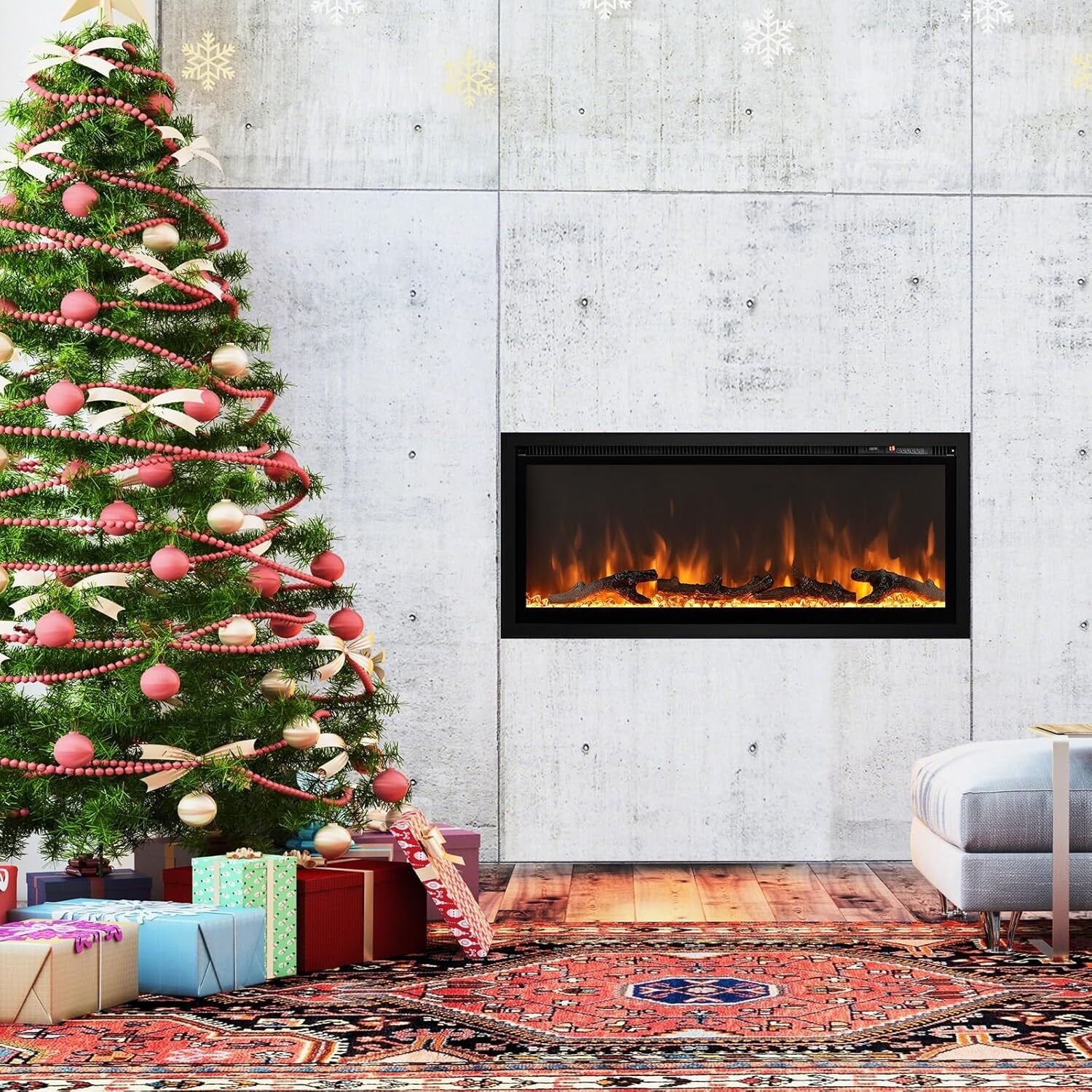 Cheminée électrique Murale 750W/1500W, Effet Flamme avec 9 Couleurs, Cheminée Chauffante 91,5 cm, Température Réglable 18-28℃, Minuterie - 2