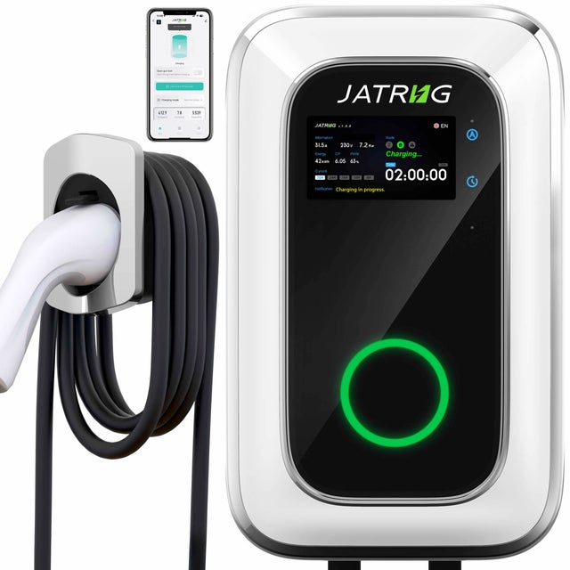 JATRHG S1 Station de recharge pour voiture électrique WallBox Borne de recharge EV Type 2 monophasé 7KW,Blanc 32A câble de 6M
