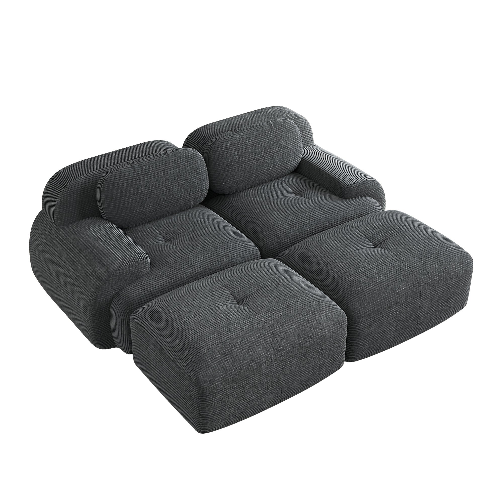 Canape 2 places en velours côtelé Gris, Canapé modulable avec appui et base anti, Petit canapé Rembourrage haute élasticité - 8