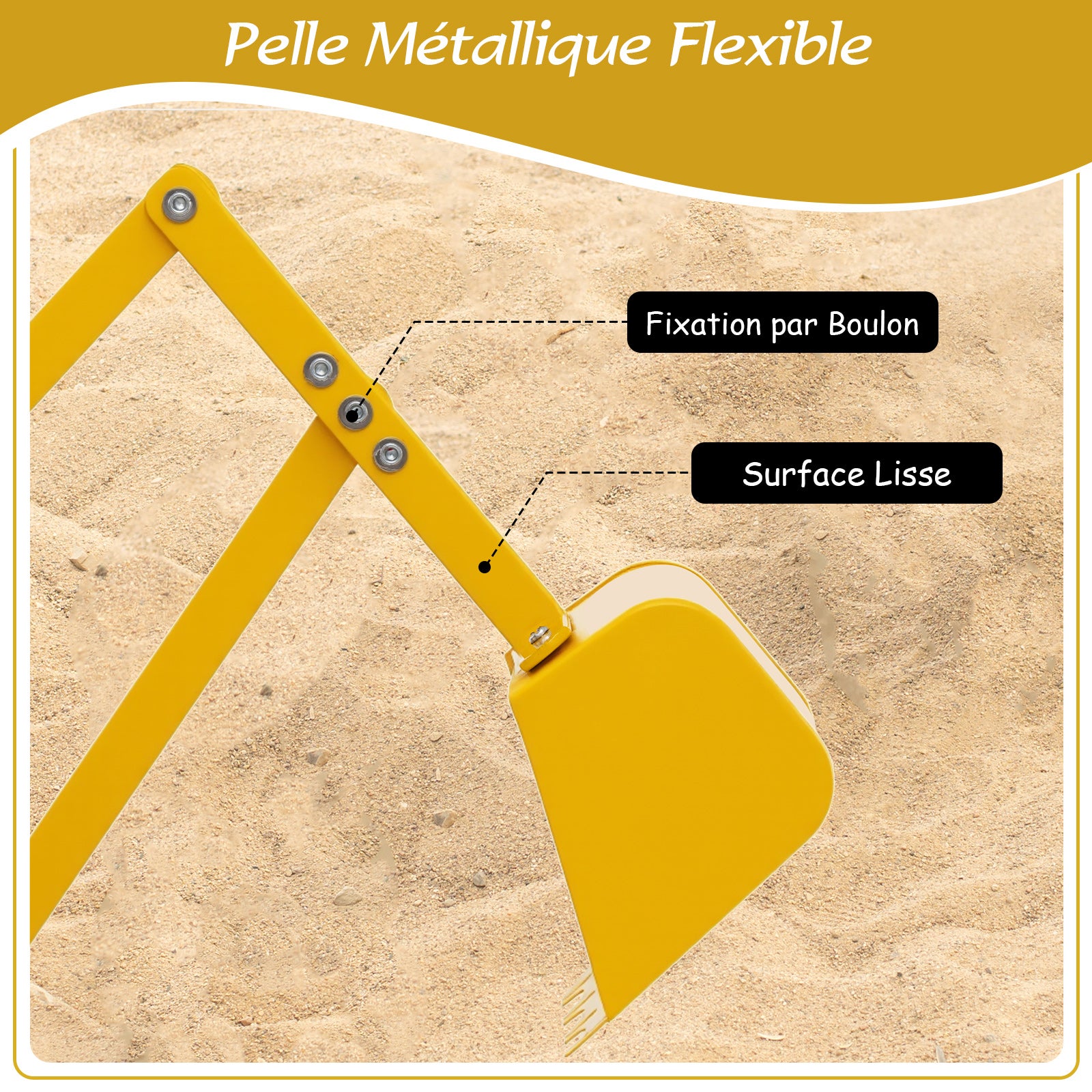 Pelleteuse Enfant avec Siège Pivotant à 360°& Pelle, Tractopelle pour Bac à Sable avec Base Hexagonale, pour Sable Terre Neige, 3 Ans+, Jaune - 6