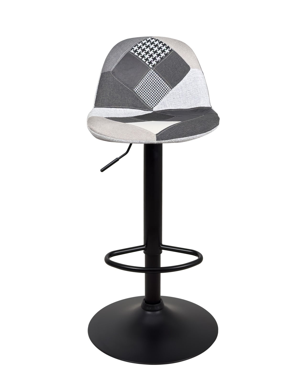 Lot 2 tabourets de bar design siège rembourré patchwork multicolore tissu, pivotant, hauteur réglable SIG (patchwork gris) - 2