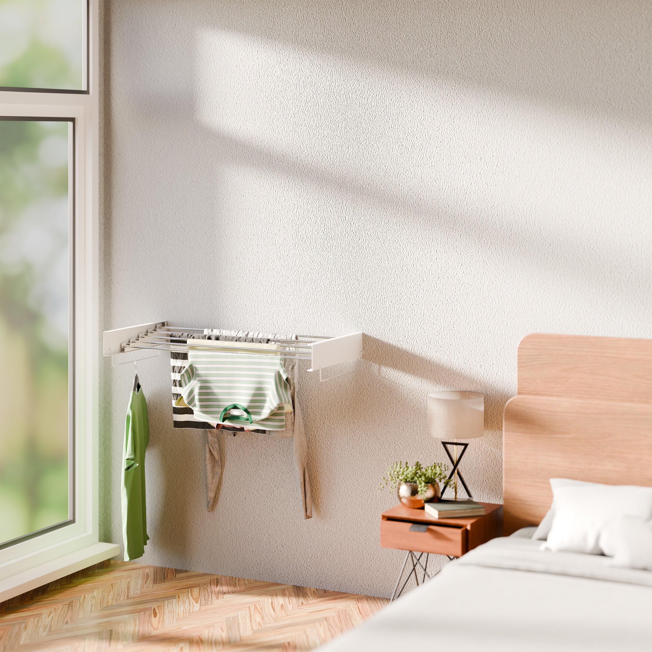 Séchoir à linge, mural, peu encombrant, H x L x P : 15 x 100 x 50,5 cm, pour votre intérieur, blanc, Relaxdays - 3