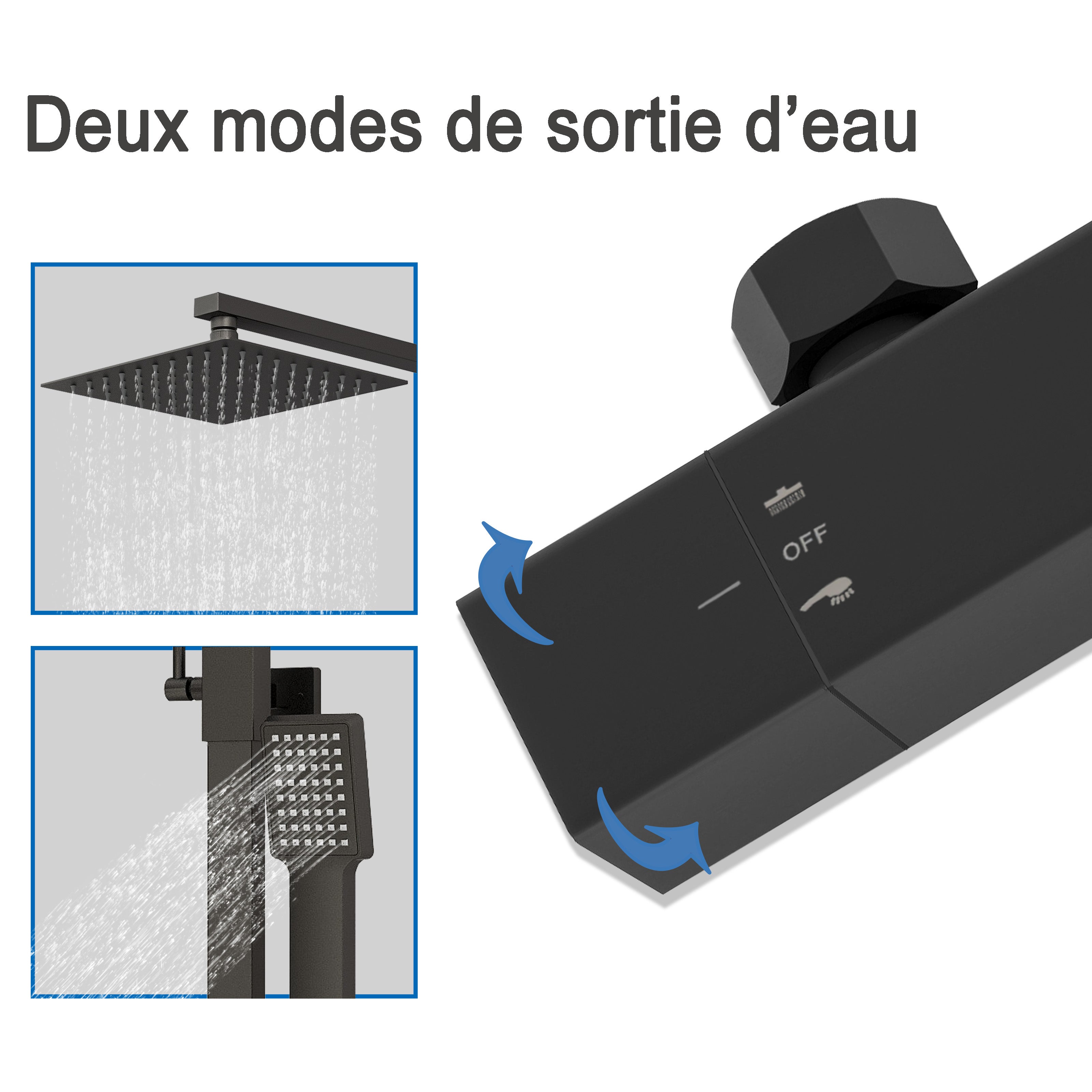 Colonne de douche thermostatique carrée noire avec réglage en hauteur AICA - 5