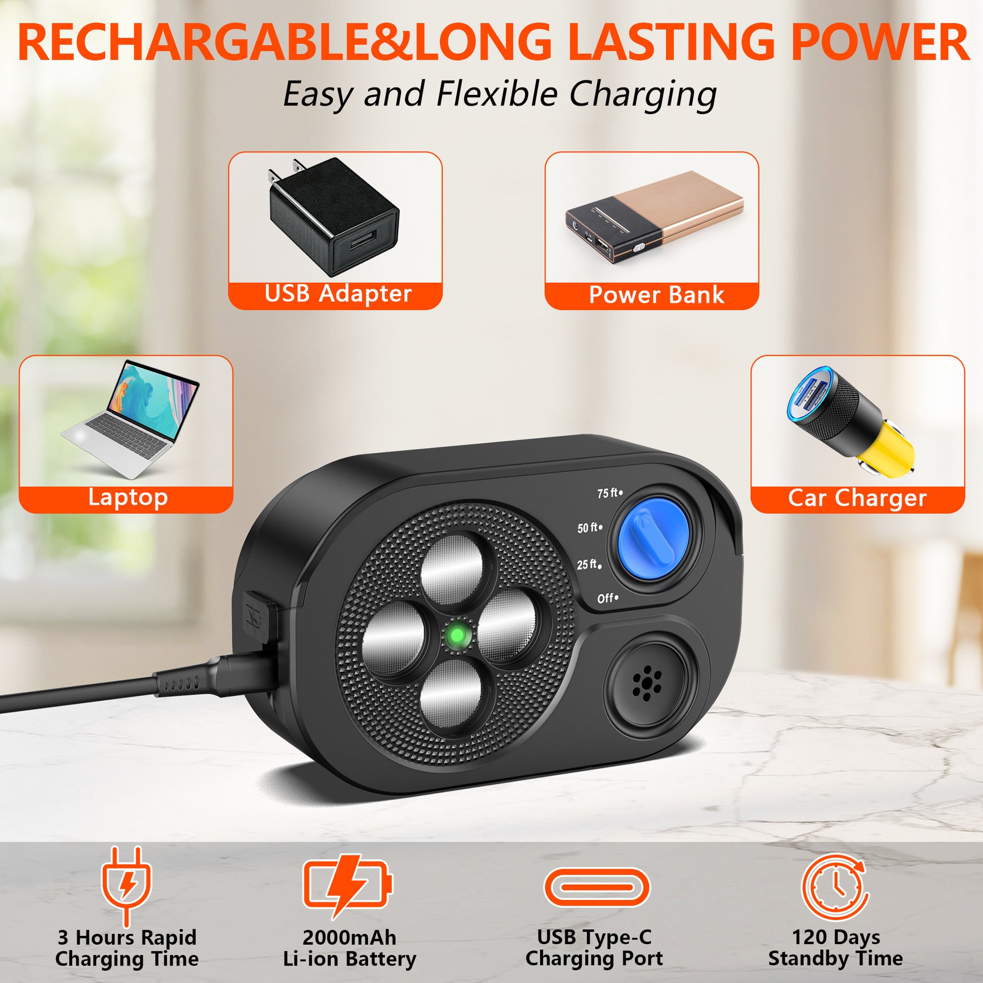 Repelente ultrasónico automático para perros, resistente al agua (IP65),3 niveles de alcance, recargable por USB, para uso en interiores y exteriores. - 3