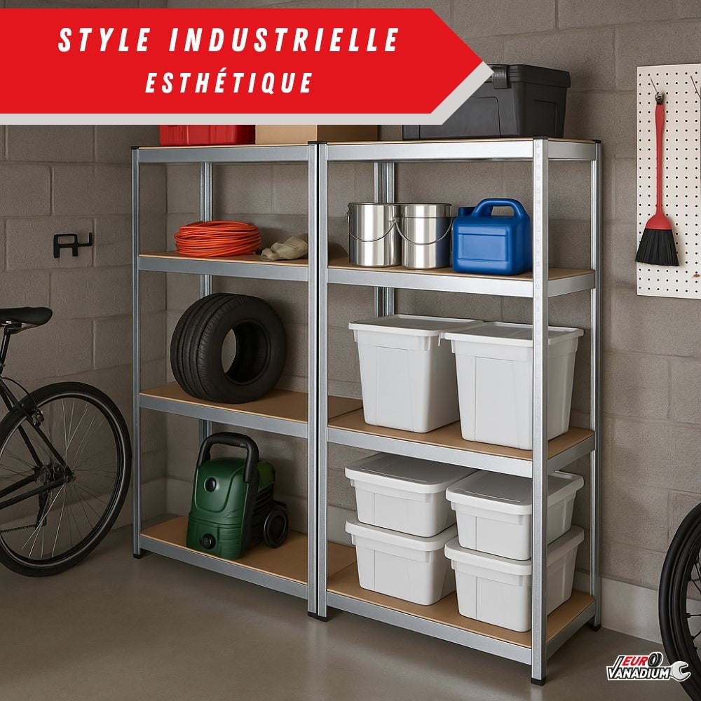 Double Étagère charges lourde 160 x 80 cm - 640 kg - 8 plateaux - Acier galvanisé - 40 cm - Gris - 2