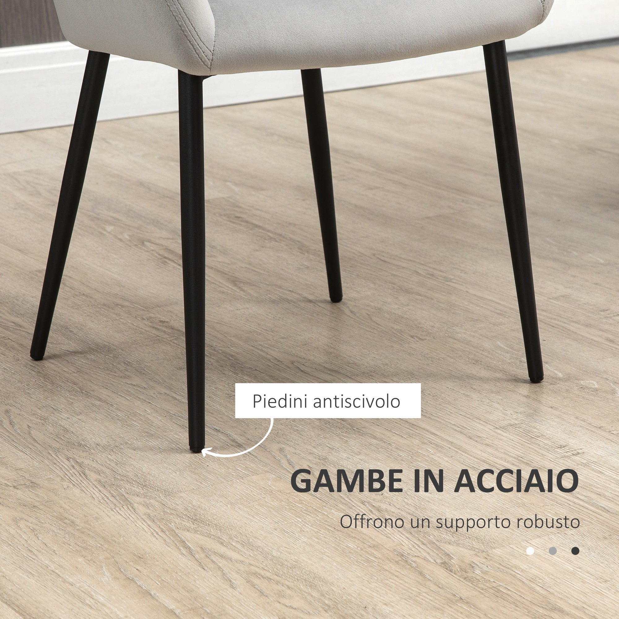 HOMCOM Set 2 Sedie per Soggiorno in stile Nordico con Schienale e Braccioli Ricurvi, Seduta Imbottita e Gambe in Acciaio, 54x57x80 cm, Grigio - 6