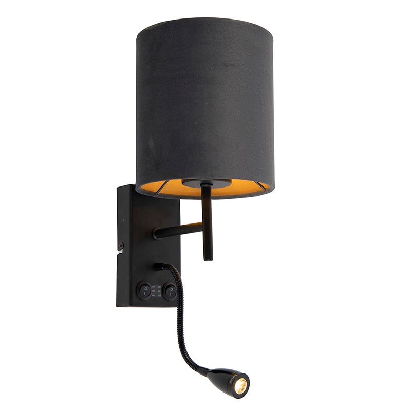 Inteligentna lampa ścienna czarna z abażurem z ciemnoszarego weluru, w tym WiFi A60 - Stacca