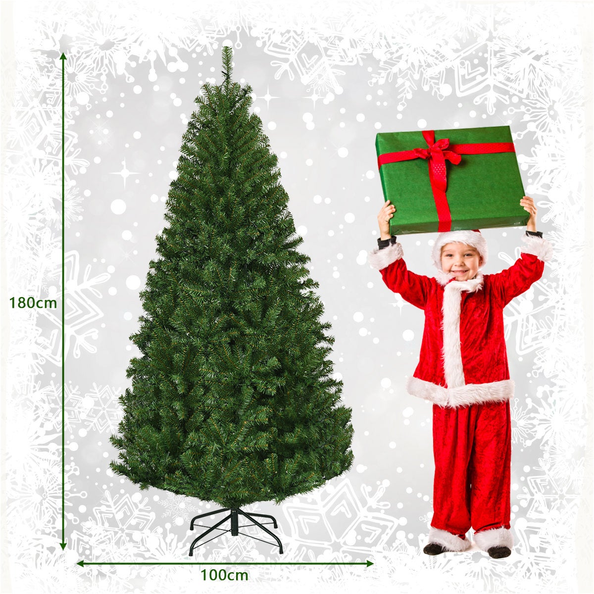 Albero di Natale Automatico 180 cm, Illuminato a 350 LED Incorporate, 1000 Rami Folti in PVC, Base Pieghevole in Ferro, Montaggio Facile - 4