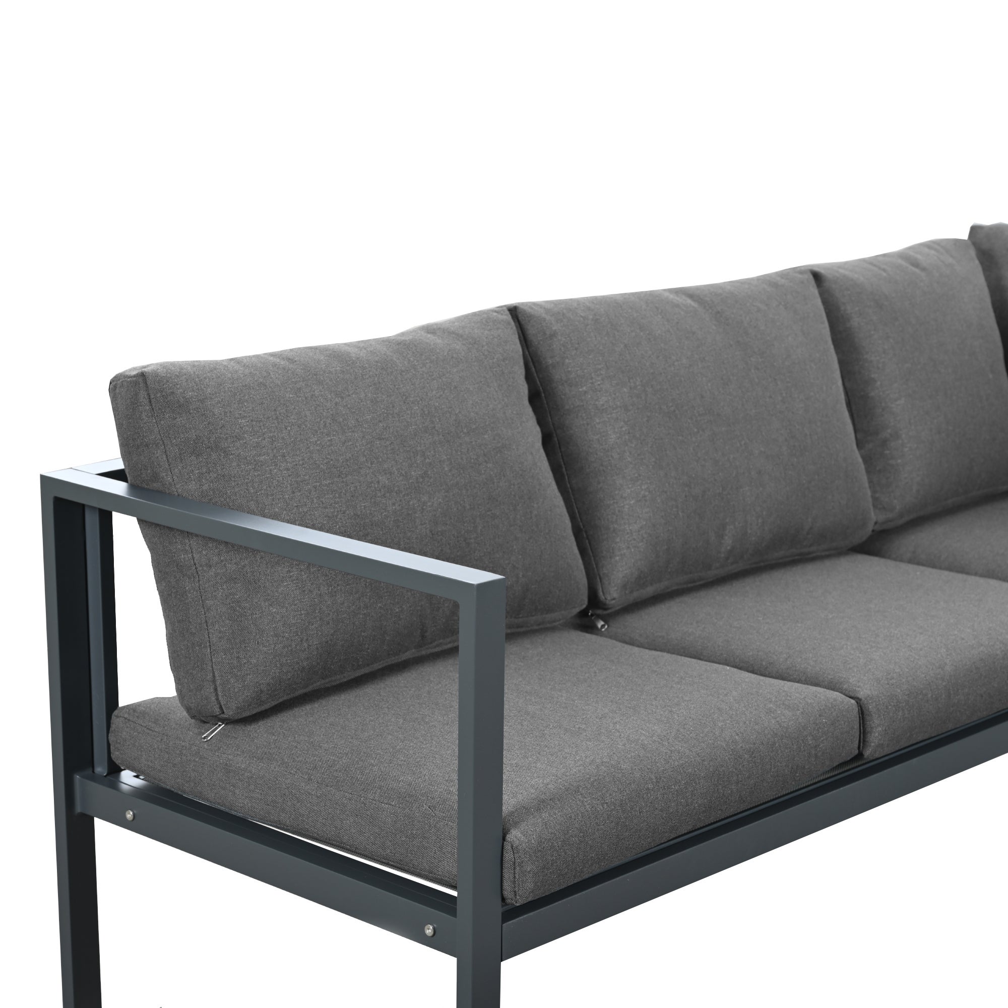 Salón de jardín en aluminio - 2 sofás, 1 taburete y 2 mesas bajas - con todos los cojines - Gris - 8